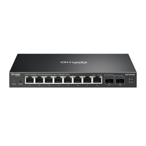 Switch TP-Link ES210X-M2. 8 portas RJ45 a 2.5 Gbps e 2 slots SFP+ a 10 Gbps. Integração Omada Cloud (SDN), gestão inteligente, QoS e design silencioso (Fanless). - ES210X-M2