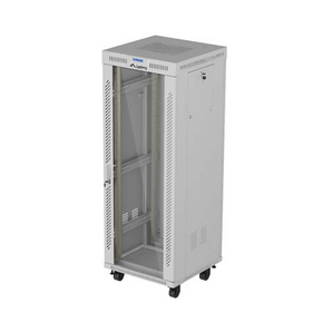 Armário bastidor de chão Lanberg 32U (600x600mm) Cinza (RAL7035). Flat Pack, porta em vidro temperado, ecrã LCD com termóstato, ventilação e carga até 1200 kg. - FF01-6632-12SL