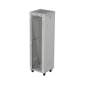 Armário bastidor de chão Lanberg 42U (600x600mm) Cinza (RAL7035). Flat Pack, porta em vidro temperado, ecrã LCD com termóstato, 2 ventoinhas, carga 1200 kg. - FF01-6642-12SL