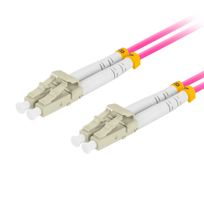 Patch cord de fibra ótica Duplex de 1m (violeta) da Lanberg. Fibra Multi-Modo OM4 (50/125µm) com conectores LC/UPC e revestimento LSZH. Baixa perda de 0.2dB. - FO-LULU-MD41-0010-VT