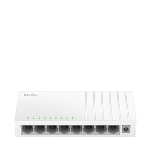 Switch de secretária (Desktop) Cudy FS108D. 8 portas 10/100 Mbps, Plug & Play, design sem ventoinhas (silencioso) e baixo consumo. Ideal para SOHO. 