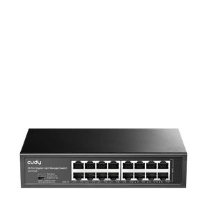 Cudy GS1016E: switch de 16 portas Gigabit com VLAN, QoS, SNMP e modos Managed/VLAN/Extend. Gestão web, Cudy App e cloud.