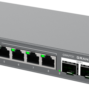 Switch gerido L2-Lite da Grandstream com 8 portas 2.5G e 2 uplinks 10G SFP+. O GWN7721 é ideal para redes de alta velocidade e é gerível na nuvem via GDMS. - GWN7721