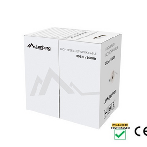 Cabo de instalação Lanberg LCU6-12CU-0305-S. Cat 6 U/UTP (250MHz) para redes Gigabit. 305m, 100% Cobre (AWG 24), PVC. Cinzento. Fluke Passed. - LCU6-12CU-0305-S