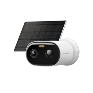 Mercusys MC410 KIT. Câmara Solar Sem Fios. Resolução 2K (3MP). Visão Noturna a Cores. Bateria 5200 mAh + Painel Solar. Wi-Fi Dual-Band (2.4/5GHz). Deteção de Pessoas AI. Armazenamento até 512GB. - MC410 KIT