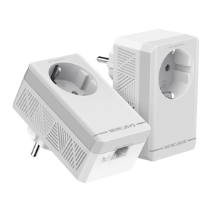 Mercusys MP300P KIT. Extensor de Internet via rede elétrica. Velocidade AV600. Com Tomada Integrada (Passthrough). Alcance de 300m. Modo Poupança de Energia. - MP300P KIT