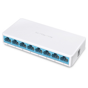 Switch de 8 portas Mercusys MS108. Expansão de rede Fast Ethernet (10/100 Mbps). Design compacto, Plug & Play, sem ventoinhas. Ideal para casa e escritório. - MS108