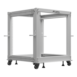 Bastidor aberto 12U (Open Rack) Lanberg OR01-6112-S. Profundidade ajustável (576-1033mm), alta carga (600kg) e 4 postes. Inclui rodas. - OR01-6112-S