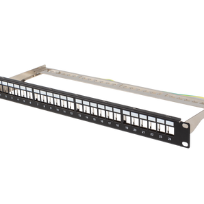 Painel patch modular (em branco) de 24 portas para bastidores de 19". O PPKS-0924-B da Lanberg é blindado e ideal para qualquer tipo de módulo keystone. - PPKS-0924-B