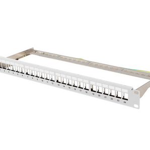 Patch panel 1U Lanberg PPKS-0924-S. 24 portas "em branco" para keystones blindados (FTP). Aço galvanizado. Inclui cabo de aterramento. - PPKS-0924-S