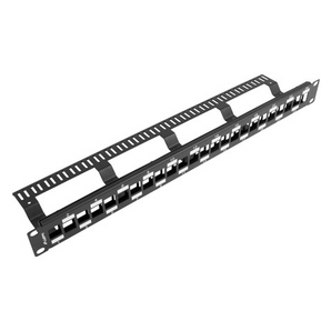 Lanberg PPKS-1224-B. Patch panel vazio de 24 portas (1U). Design "Staggered" para Keystones. Inclui organizador de cabos traseiro. Cor Preta (RAL9004). - PPKS-1224-B