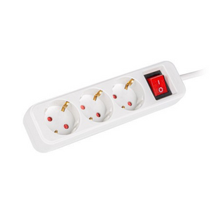 Lanberg PS1-03F-0150-W. Régua de 3 tomadas com cabo de 1.5 metros. Condutores em Cobre Puro (10A/2500W). Com proteção infantil. Cor Branca. - PS1-03F-0150-W