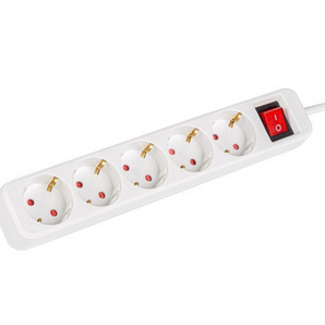 Lanberg PS1-05F-0300-W. Régua de 5 tomadas Schuko com interruptor luminoso. Cabo de 3 metros. Condutores 100% Cobre (10A). Proteção infantil. Cor Branca. - PS1-05F-0300-W