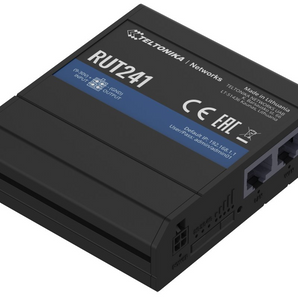 Teltonika RUT241. Router Industrial 4G LTE Cat 4 compacto. Wi-Fi 4 para 50 utilizadores. 1x WAN + 1x LAN. Suporte eSIM e I/Os digitais. RutOS com VPN e Modbus. - RUT241010000