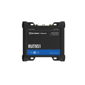 Router industrial 4G LTE Cat 4 da Teltonika. O RUT951 oferece conectividade Dual SIM com failover automático, Wi-Fi, 4 portas Ethernet e a flexibilidade do RutOS. - RUT951000000