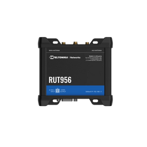 Teltonika RUT956. Router Industrial 4G LTE Cat 4. Dual SIM + eSIM. Interfaces RS232, RS485 e I/Os. GNSS (GPS) integrado. Wi-Fi e 4x Portas Ethernet. RutOS. - RUT956200000