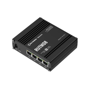 Teltonika RUTM08. Router Industrial com 4 portas Gigabit. Sem Wireless/4G para segurança máxima. Suporta VPN, Modbus, MQTT, DNP3. RutOS. Caixa de alumínio. - RUTM08000000