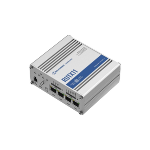 Router industrial 4G LTE Cat 6 (300Mbps) Teltonika RUTX11. Dual-SIM (externo) para failover. Wi-Fi 5 (Wave 2), 4x GbE, GNSS (GPS). RutOS com VPN e Modbus. - RUTX11000000