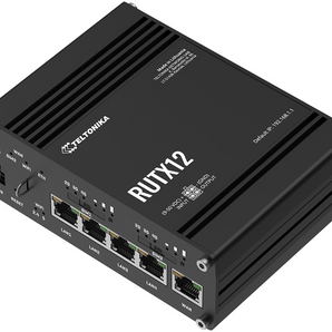 Router industrial Teltonika RUTX12. Dual LTE Cat 6 (2 modems simultâneos) para velocidade e redundância. Wi-Fi 5, 5x Portas Gigabit, GPS e Bluetooth. - RUTX12200000