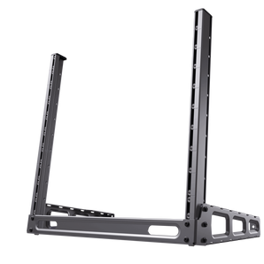 Bastidor de secretária (desktop rack) de 10U e 19 polegadas da MikroTik. Fabricado em alumínio, com ângulo ajustável e espaço para gestão de cabos. - SR-10U