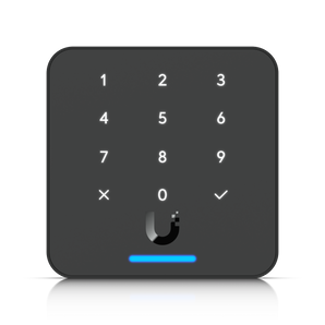 Leitor de acessos de 3ª geração da Ubiquiti em preto. O UniFi G3 Flex oferece acesso por NFC, PIN, App e Wallet. Resistente a intempéries (IP55). - UA-G3-FLEX-B