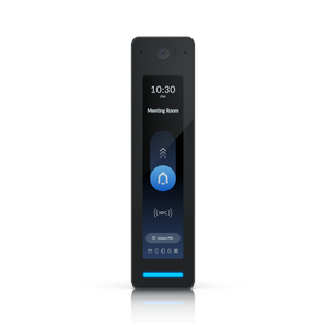 Leitor de acessos de 3ª geração da Ubiquiti de cor Preta. O UniFi G3 Pro oferece múltiplas formas de acesso (NFC, PIN, App), intercomunicador de vídeo e um ecrã tátil de 4.7". - UA-G3-PRO-B