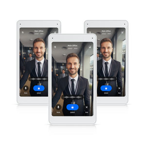 Pack de 3 monitores de intercomunicador Ubiquiti (UA-Intercom-Viewer). Display tátil de 5" para triagem de visitantes e desbloqueio remoto. Alimentação PoE. - UA-INTERCOM-VIEWER-3