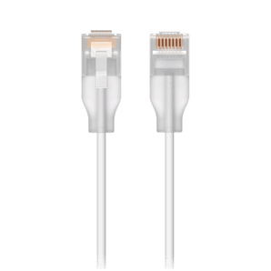 Cabo de rede Ubiquiti UniFi Etherlighting (UACC-CABLE-PATCH-EL-1M-W). 1 metro, Branco. Design Nano-Thin (2.5mm), suporta 10GbE e PoE+++. Conector translúcido. - UACC-CABLE-PATCH-EL-1M-W