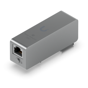 Protetor de surtos Ethernet da Ubiquiti para redes 10GbE e PoE++. Oferece proteção de 20kA e montagem versátil em parede ou calha DIN. - UACC-ETH-SP-DIN