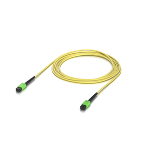 Cabo patch de fibra ótica single-mode OS2 da Ubiquiti. Conectores MPO-12 Type B APC, ideal para aplicações 100G. Revestimento LSZH amarelo seguro para indoor.