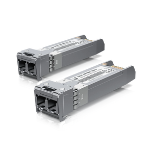 Kit com 2 módulos SFP+ 10G da Ubiquiti para criar links de fibra Multi-Modo até 300m. Ideal para backhauls de alta velocidade e ligações em data centers. - UACC-OM-MM-10G-D-2