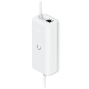 Um adaptador AC com PoE integrado, permitindo que o dispositivo UniFi Cloud Gateway suporte saída PoE numa única porta - UACC-POE+-USBC