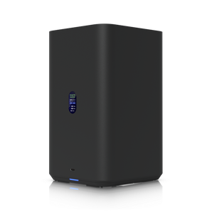Network Attached Storage (NAS) compacto da Ubiquiti com 2 baías para discos 3.5". Oferece uma porta 2.5GbE, alimentação PoE++ e gestão UniFi Drive. - UNAS-2-B