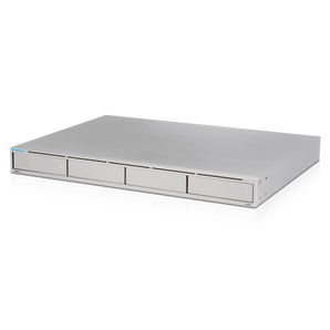 Gravador de vídeo em rede (NVR) da Ubiquiti com 4 baías para discos. O UNVR oferece proteção de dados RAID, um uplink de 10G SFP+ e gestão UniFi Protect. - UNVR