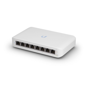 Um switch PoE de 8 portas, Layer 2, com refrigeração silenciosa sem ventoinhas. - USW-LITE-8-POE