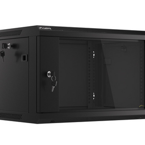 Bastidor de Parede Lanberg 6U 19" (WF01-6406-10B). Profundidade 450mm. Porta Vidro Temperado. Carga até 60kg. Preto (RAL9004). Montagem Fácil (Flat Pack). IP20. - WF01-6406-10B