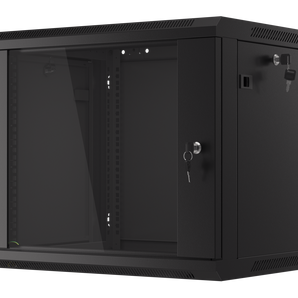 Bastidor de Parede Lanberg 9U 19" (WF01-6409-10B). Profundidade 450mm. Porta Vidro Temperado. Carga até 60kg. Preto (RAL9004). Montagem Fácil (Flat Pack). IP20. - WF01-6409-10B