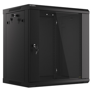 Bastidor de Parede Lanberg 12U 19" (WF01-6412-10B). Profundidade 450mm. Porta Vidro Temperado. Carga até 60kg. Preto (RAL9004). Montagem Fácil (Flat Pack). IP20. - WF01-6412-10B