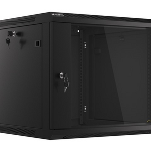 Bastidor de Parede Lanberg 9U 19" (WF01-6609-10B). Profundidade Extra 600mm. Porta Vidro Temperado. Carga até 60kg. Preto. Ideal para servidores pequenos. - WF01-6609-10B