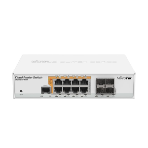 Switch Smart com 8 portas Gigabit Ethernet com PoE-out, 4x SFP, CPU de 400MHz, 128MB de RAM, caixa desktop e RouterOS L5. - CRS112-8P-4S-IN