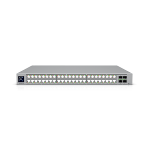 O switch de campus de topo da Ubiquiti. Com 48 portas 10G/2.5G PoE+++ (2150W), 4x 25G SFP28 e 2x 100G QSFP28 uplinks. Inclui PSUs e ventoinhas hot-swap. - ECS-48-POE