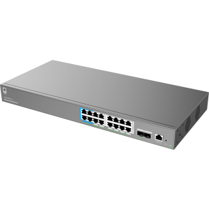 Switch Gerido Layer 2++ Grandstream GWN7802P PRO. 16 Portas Gigabit PoE+ (240W). 2x Uplinks SFP de 2.5 Gigabit. Routing Estático, VLAN avançada. Gestão Cloud. - GWN7802P PRO