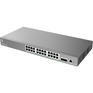 Switch Gerido Layer 2++ Grandstream GWN7803PL PRO. 24 Portas Gigabit PoE+ (360W). 2x Uplinks SFP+ 10G. Stacking, Routing Estático. Ideal para redes empresariais. - GWN7803PL PRO