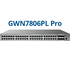 Switch Gerido L3 Grandstream GWN7806PL PRO. 48 Portas Gigabit PoE+ (400W), 6x Uplinks SFP+ 10G. Suporte PoE++, Stacking e Routing Estático. Ideal para redes empresariais. - GWN7806PL PRO