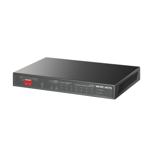 Switch de secretária Gigabit da Mercusys com 8 portas PoE+ (111W) e 2 uplinks. O MS110GMP oferece modo de longo alcance (250m) e recuperação automática PoE. - MS110GMP