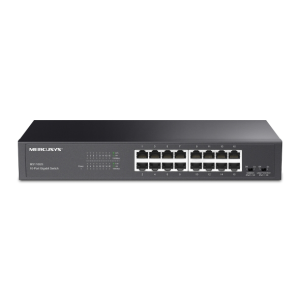 Switch 16 portas Gigabit Mercusys MS116GS. Caixa metálica robusta. Modos de Isolamento de Portas e Prevenção de Loop. QoS 802.1p. Capacidade de 32 Gbps. - MS116GS