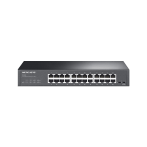 Switch 24 portas Gigabit Mercusys MS124GS. Caixa metálica rackmount. Modos de Isolamento de Portas e Prevenção de Loop. QoS e Plug & Play. 48Gbps. - MS124GS