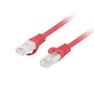Cabo de rede Cat 6 de 1m (vermelho) da Lanberg. Cabo U/UTP com condutores 100% cobre (CU) e revestimento LSZH. Testado (Fluke) para garantir performance Gigabit. - PCU6-10CU-0100-R