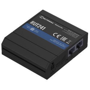 Teltonika RUT241. Router Industrial 4G LTE Cat 4 compacto. Wi-Fi 4 para 50 utilizadores. 1x WAN + 1x LAN. Suporte eSIM e I/Os digitais. RutOS com VPN e Modbus. - RUT241010000