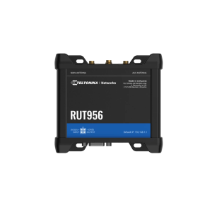 Teltonika RUT956. Router Industrial 4G LTE Cat 4. Dual SIM + eSIM. Interfaces RS232, RS485 e I/Os. GNSS (GPS) integrado. Wi-Fi e 4x Portas Ethernet. RutOS. - RUT956200000